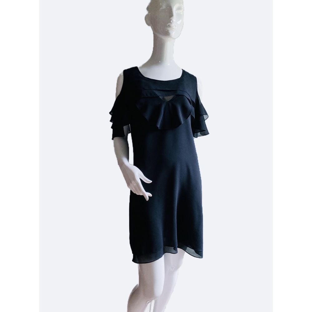 Mina UK Cold Shoulder Black Ruffle Dress 8